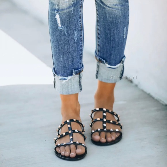 Treasured Gold Studded Sandal - Black - Picture 8 of 9